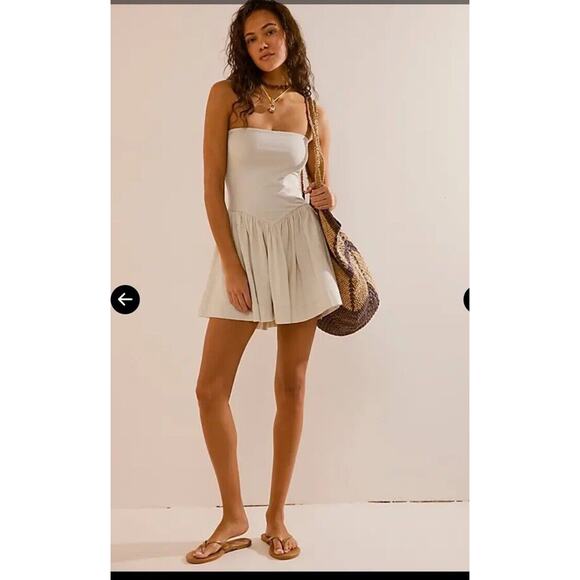 Free People Onda Drop Waist Tube Mini Dress Barnacle Island Beige Size Small - Picture 1 of 8